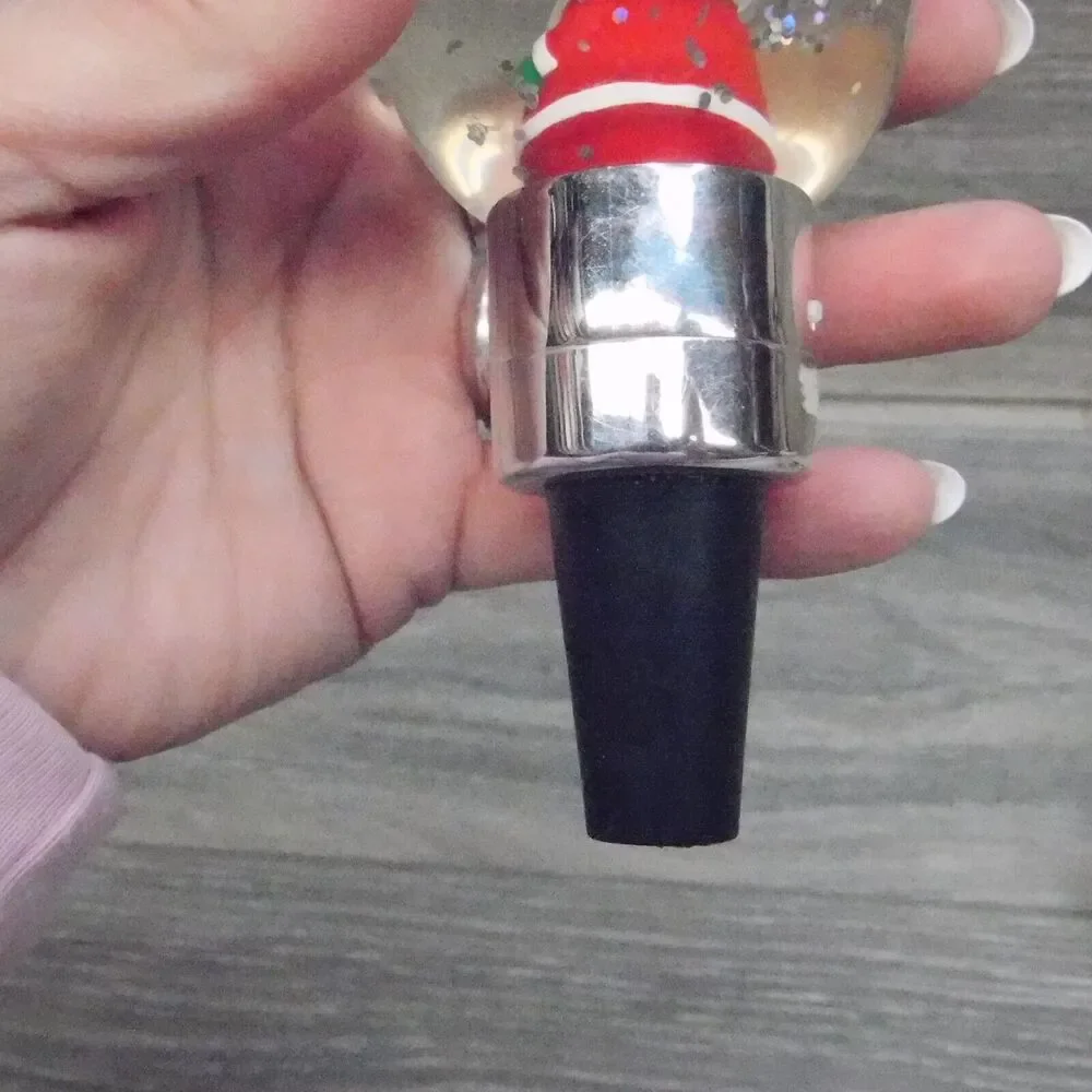 Christmas Santa Snow Globe Wine Bottle Topper Cork Savers Lighted Holiday Party